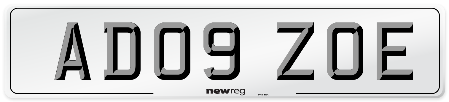 AD09 ZOE Number Plate from New Reg